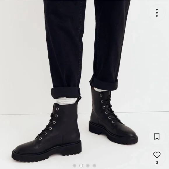 Black Leather Lace-Up Boots - Picture 2 of 9